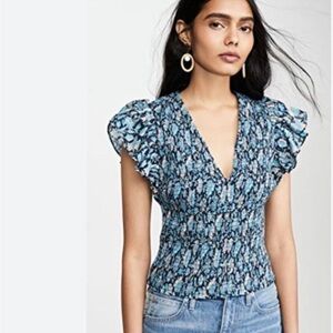 Rebecca Taylor La Vie Floral Smocked Top Small